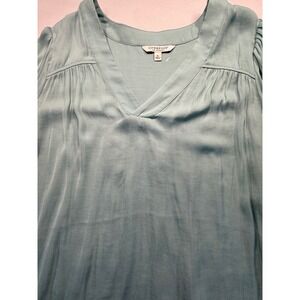 Liverpool Los Angeles Sage Green V-Neck Satin Blouse XL Long Sleeve Top